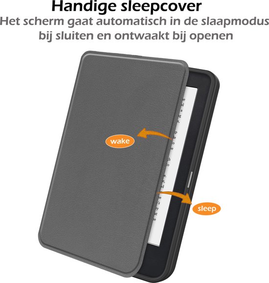 Hoesje Geschikt voor Kobo Clara 2E Hoes Book Case - Hoes Geschikt voor Kobo Clara 2E Hoesje Book Cover Met Screenprotector - Grijs van Hoesje  — afbeelding 5