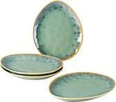 Speciale borden, snack- en dipschalen van aardewerk - 20 x 17 cm voor 4 personen, ontbijtborden porselein - modern groen design