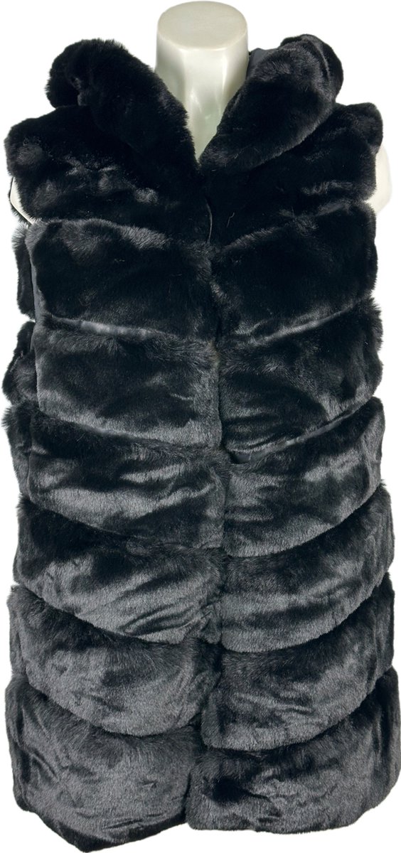 Elegante Dames Faux Fur Bodywarmer met Capuchon – Warm en Zacht - Beschikbaar in 6 stijlvolle kleuren - One Size - Zwart - Merkloos