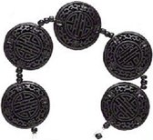 Natuurstenen kralen, handgesneden zwart Cinnabar, platte ronde kralen van 28mm. Per streng van 5 stuks