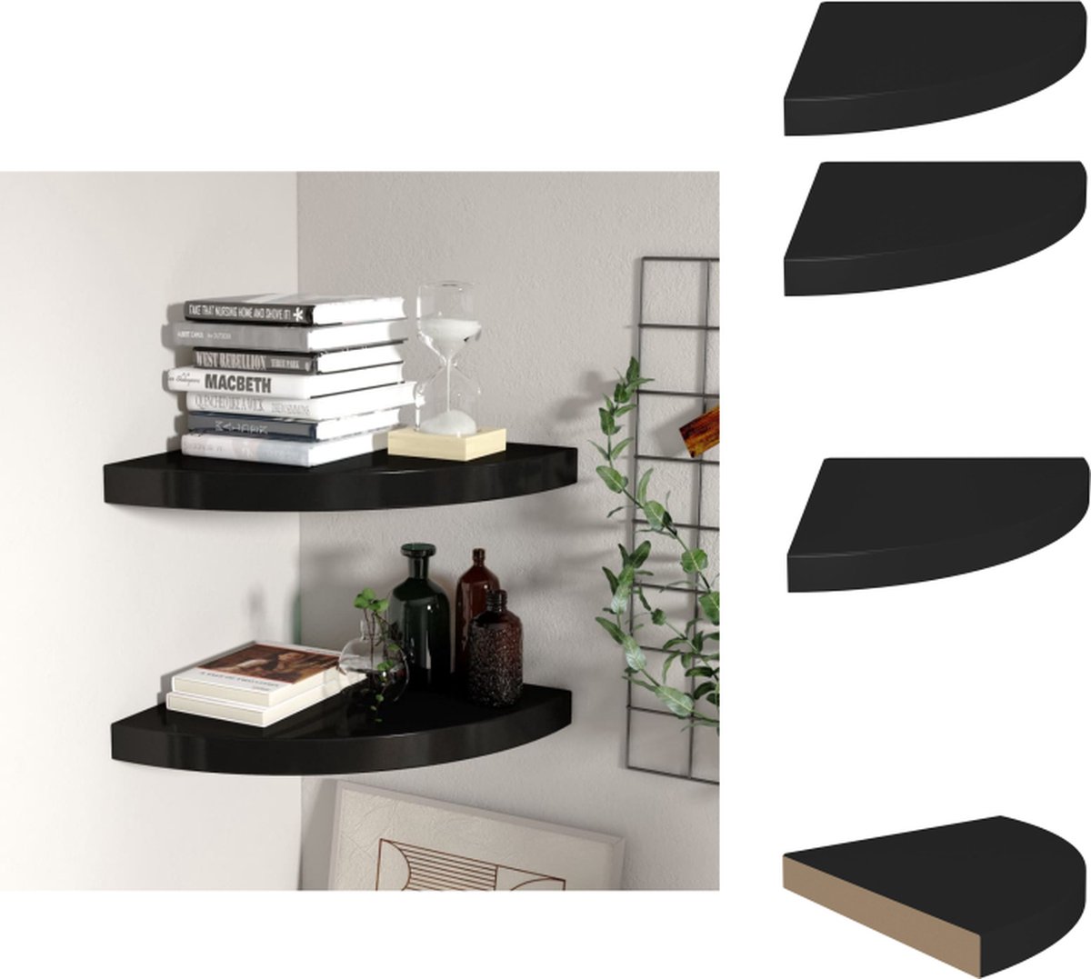 VidaXL Hoekschap Wandschap Zwart 35x35cm Hoogwaardig MDF en Metaal Wandsteun