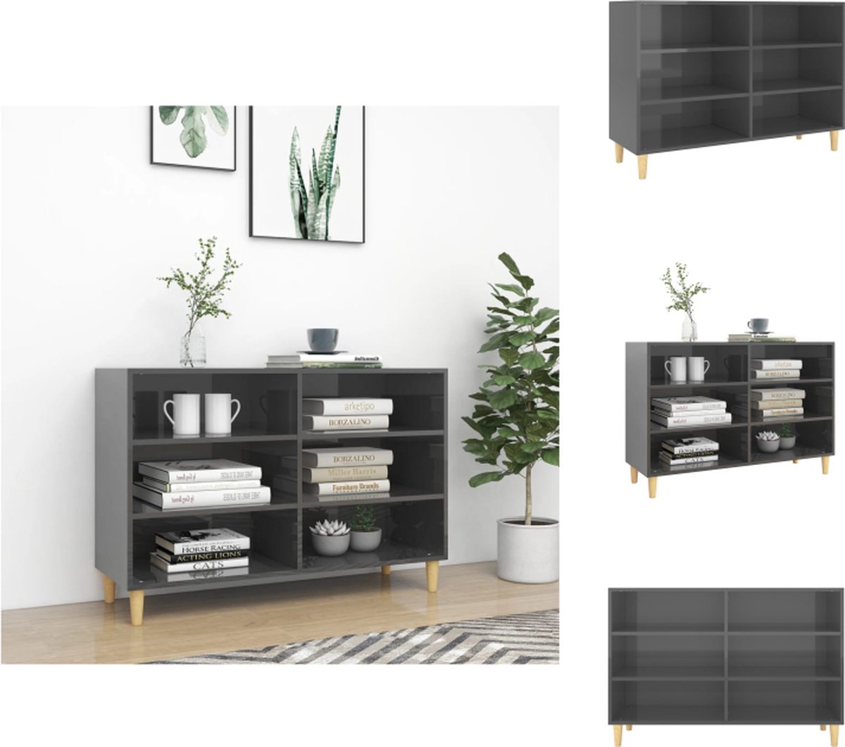 VidaXL Dressoir Dressoirs 103.5 x 35 x 70 cm Hoogglans grijs Keukenkast