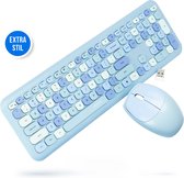 Silvergear Toetsenbord en Muis Draadloos Set - USB - QWERTY - Stil Toetsenbord Retro Blauw