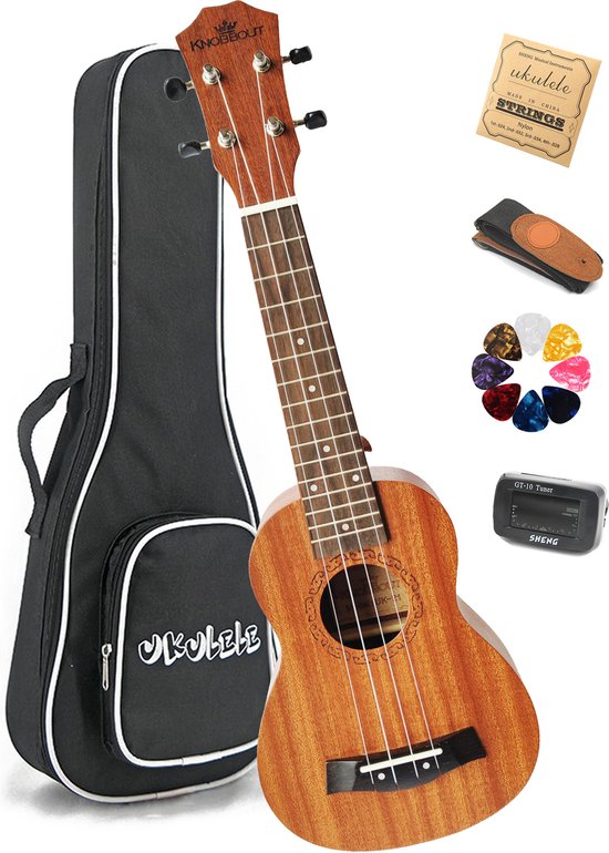 Foto: Knobbout sopraan ukelele 21 inch ukelele inclusief accessoires unieke sapele hout met gouden textuur natuur gemaakt sapele hout hoge hardheid en zeer duurzaam heeft van nature een hoge glans professionele studie met tas ukelele gitaar