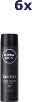 NIVEA MEN Deep Deodorant Spray - Dark Wood geur - Met black carbon - Beschermt 48 uur - Antibacterieel en alcoholvrij - 6 x 150 ml