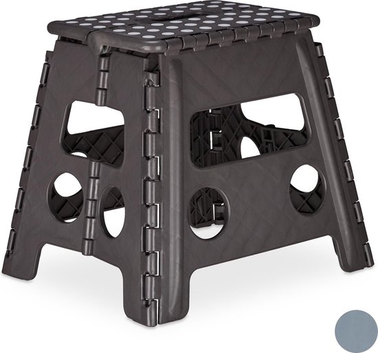 Relaxdays 1x opstapkrukje inklapbaar - opstapje - krukje - 120 kg - large grootte - grijs