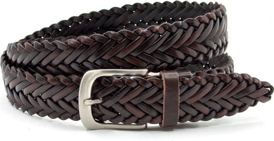 Thimbly Belts Bruine vlechtriem - heren en dames riem - 3.5 cm breed - Bruin - Echt Leer - Taille: 90cm - Totale lengte riem: 105cm