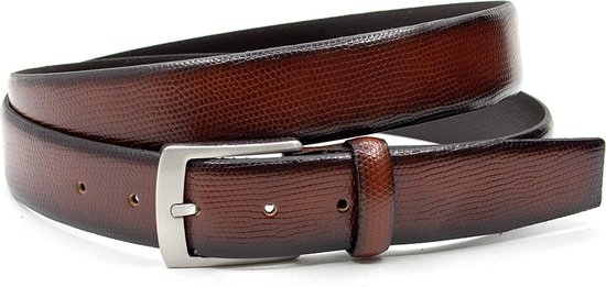 Thimbly Belts Klassieke riem bruin met print - heren en dames riem - 3.5 cm breed - Bruin - Echt Leer - Taille: 95cm - Totale lengte riem: 110cm
