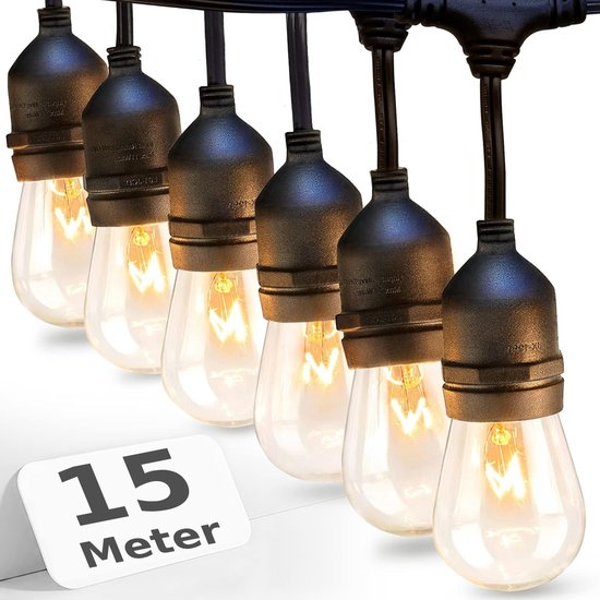BOTC Lichtsnoer Buiten - 15 meter met 20 kunststof LED lampjes - Sfeerverlichting Buiten en Binnen - Kerstverlichting - Tuinverlichting