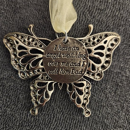 Ornament voor troost vlinder metaal met tekst en lint_ papa