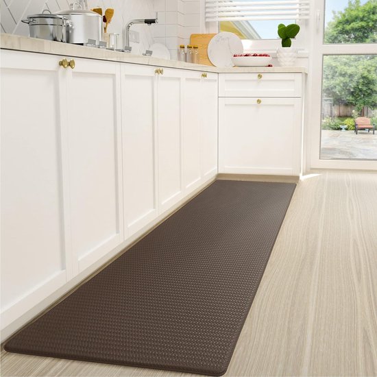 Tapis de cuisine en PVC lavable et antidérapant, imperméable et résistant à l'huile, tapis de cuisine robuste pour cuisine, couloir, bar à eau (marron, 44 x 120 cm)