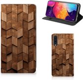 Book Wallet Case geschikt voor Samsung Galaxy A50 Wooden Cubes