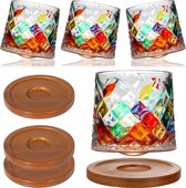 Uten Luxe Kristal Whiskyglas - 275 ml - set 4 stuks - Incl Onderzetters - Hand Geschilderd Diamant Patroon