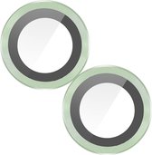 Camera van gehard glas iPhone 15 en 15 Plus, Enkay - Groene aluminium contour