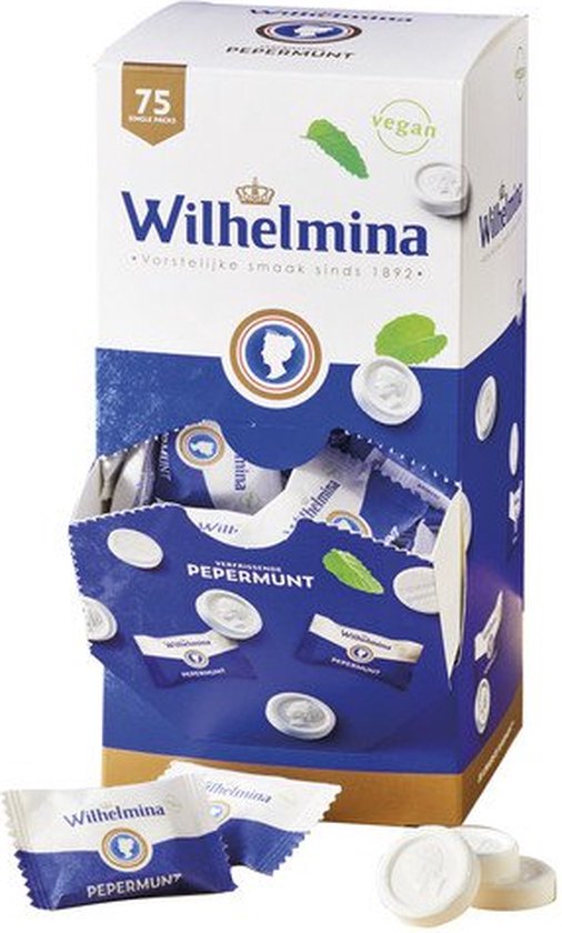 Wilhelmina pepermunt vegan 75 stuks - Doos 6 stuks