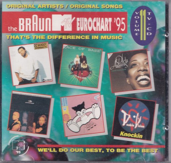 De cover van The Braun MTV Eurochart '95, Volume 11, toont zes albumhoezen, waaronder Ace of Base en Oleta Adams.