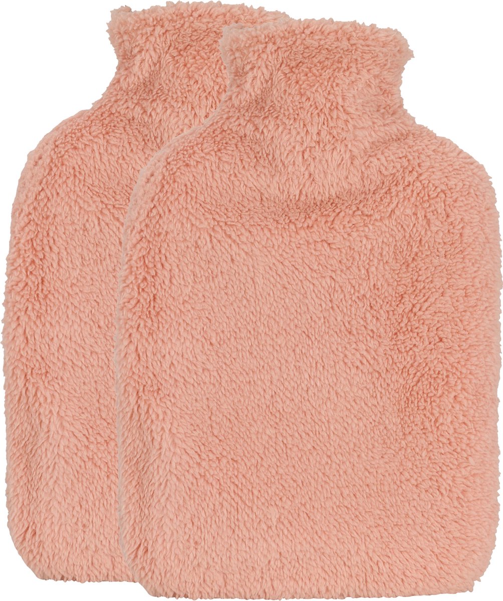 Goedkoopste H&S Collection Warmwaterkruik - 2x - met extra zachte hoes - koraalroze - 1,75L - kruik