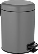 Poubelle cosmétique Leman gris 5 litres, poubelle de salle de bain de haute qualité, petite poubelle avec support de sac poubelle intégré, en acier laqué, 21 x 24 x 28 cm