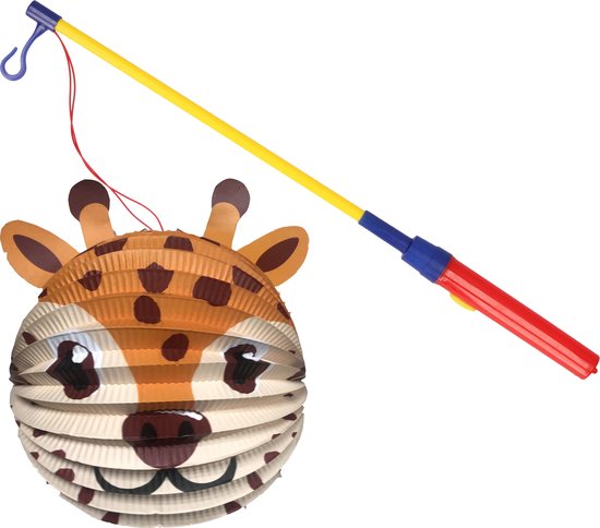 Lanterne boule girafe - marron - H20 cm - papier - avec bâton de lanterne - 43 cm