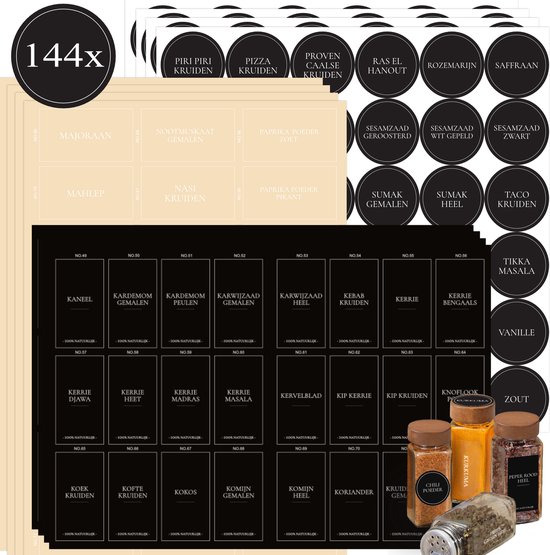 Soothe Kruiden Stickers voor Potjes – Kruiden Labels – Etiketten Kruiden – Nederlands – 144 Soorten Kruiden – Transparant & Zwart - Soothe