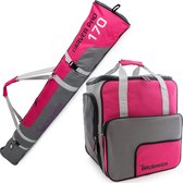 BRUBAKER Carver Pro Combi Set Limited Edition Skizak en skischoenentas voor 1 paar ski's tot 170 cm + stokken + schoenen + helm Pink Grey