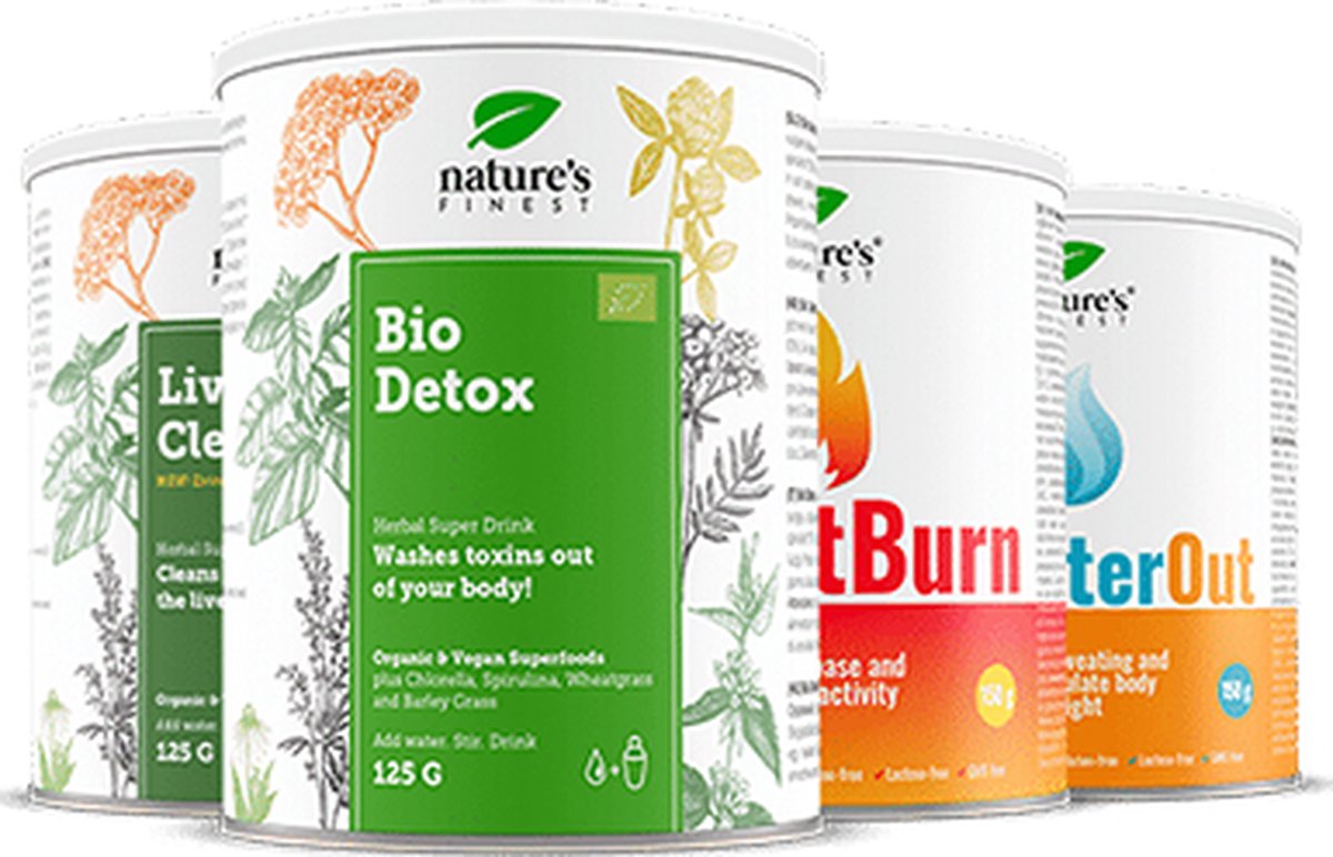 Goedkoopste Nature's Finest Liver Cleanse Bio Detox Supergreens OK!FatBurn OK!WaterOut - detoxkuur - lever detox - gewichtsverlies - vetverbranding - gezonde darmen - immuunsysteem versterken - vitamine C - natuurlijk product - vegan
