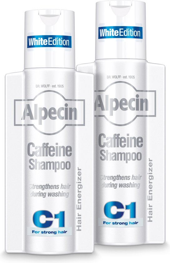 Alpecin Cafeïne Shampoo C1 White met nieuwe geur 2x 250ml Natuurlijke haargroei shampoo voor mannen