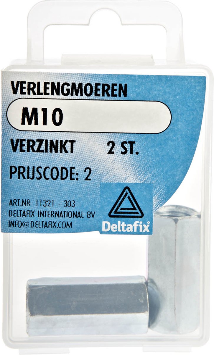 Deltafix verlengmoer verzinkt m10 din 6334 2 st.