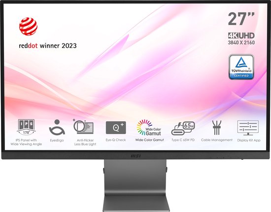 MSI Modern MD271UL, 68,6 cm (27"), 3840 x 2160 Pixels, 4K Ultra HD, 4 ms, Grijs
