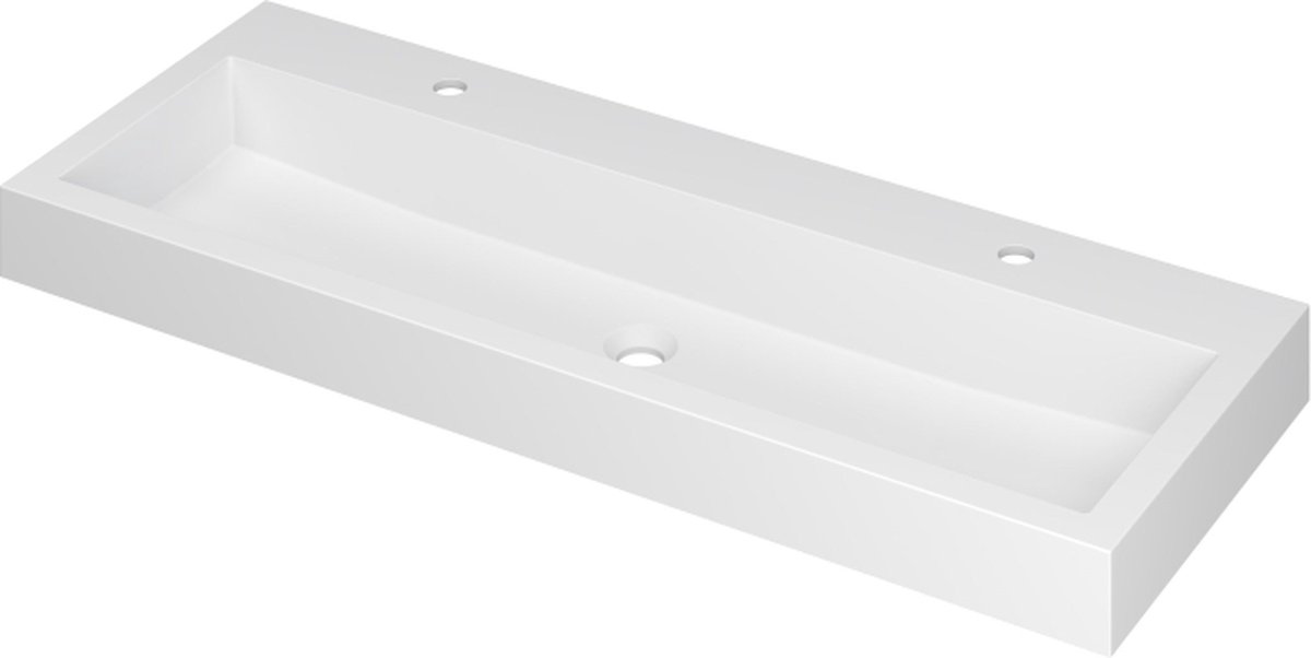 INK® Momento wastafel polystone met 2 kraangaten 120 x 9 x 45 cm, mat wit