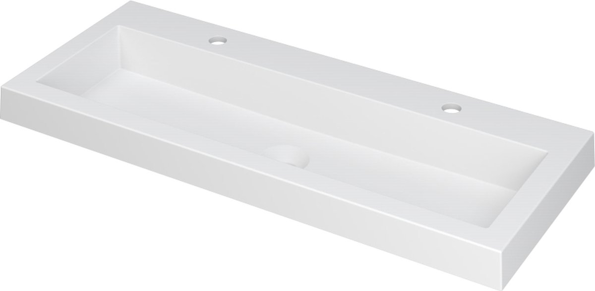 INK® Dock wastafel polystone met ,2 kraangaten, 100x6x40cm, mat wit