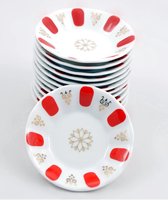 Homestar - Perotti - hane - Glazen Turkse Thee Onderzetters – Set van 12 – 11cm - Porselein - wit met rood