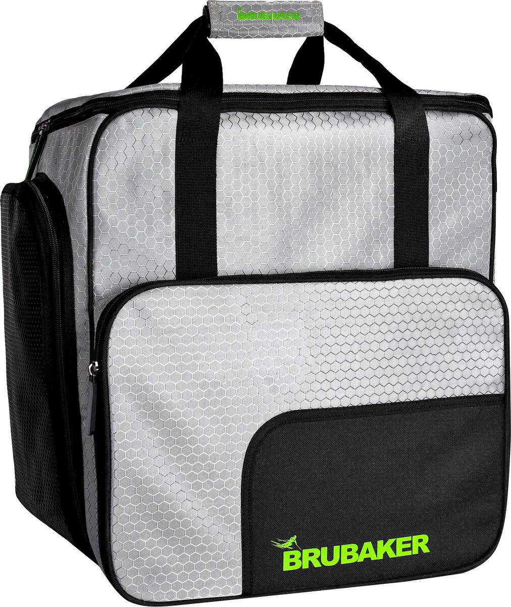 BRUBAKER SuperTec Skischoen tas - Snowboardschoen tas - Rugzak - Helmtas - Wintersport tas met apart schoenenvak - 43 L - Zilver Groen