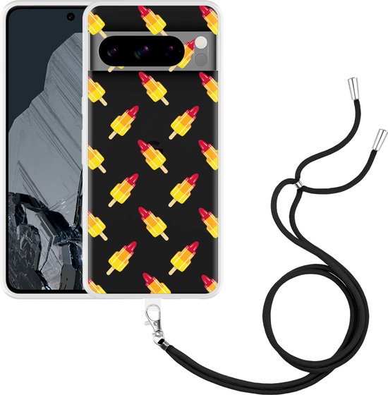Coiwxmoi Beschermhoes met koord voor Google Pixel 10 Pro, verstelbare ketting, mobiele telefoon, sleutelkoord, transparant, ultrazacht, siliconen, TPU, schokbestendig, zwart