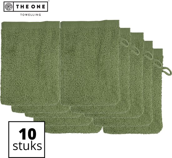 The One Towelling Washandjes - 16 x 21 cm - 10 Stuks - Washanden - Voordeelverpakking - 100% Katoen - Olijfgroen