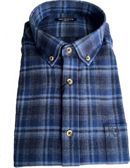 Pre End - Overhemd heren - flanel - blauw - geruit - maat XL