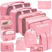 Coverzs Packing Cubes set 11 delig (roze) - Kleding organizer set voor koffer & backpack - Backpack organizerset - 11 delige organizer set inclusief toilettas - Kleding organizer