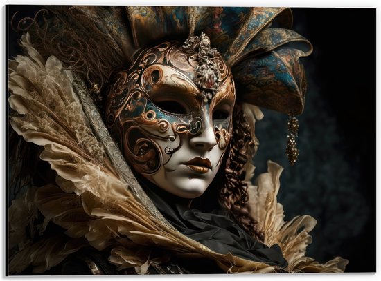 Dibond - Masker - Carnaval - Kleuren - Gezicht - 40x30 cm Foto op Aluminium (Wanddecoratie van metaal)