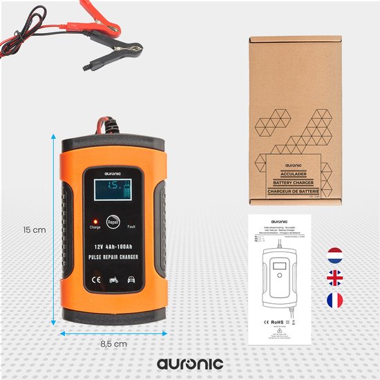 Acculader 6V/12V met LCD-scherm, 8-traps automatisch, 230V