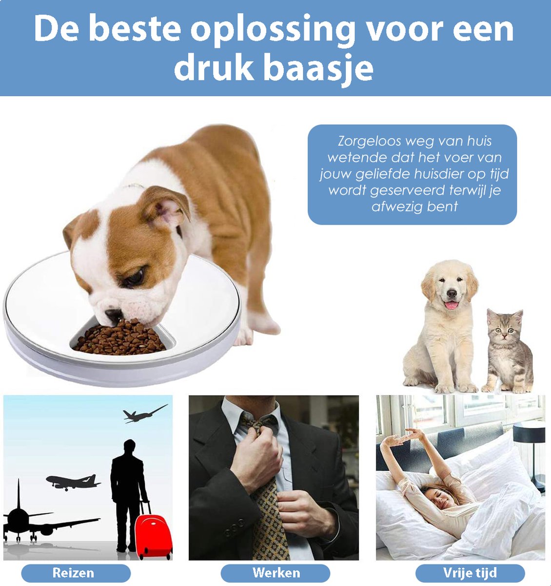 Afbeelding 3 van PetFriends Automatische voerbak voor Hond en Kat - Incl. batterijen - Voerautomaat met 6 compartimenten - 24 uurs Timer - Elektrische voederbak