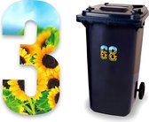 Huisnummer kliko sticker - Nummer 3 - Zonnebloem - container sticker - afvalbak nummer - vuilnisbak - brievenbus - CoverArt