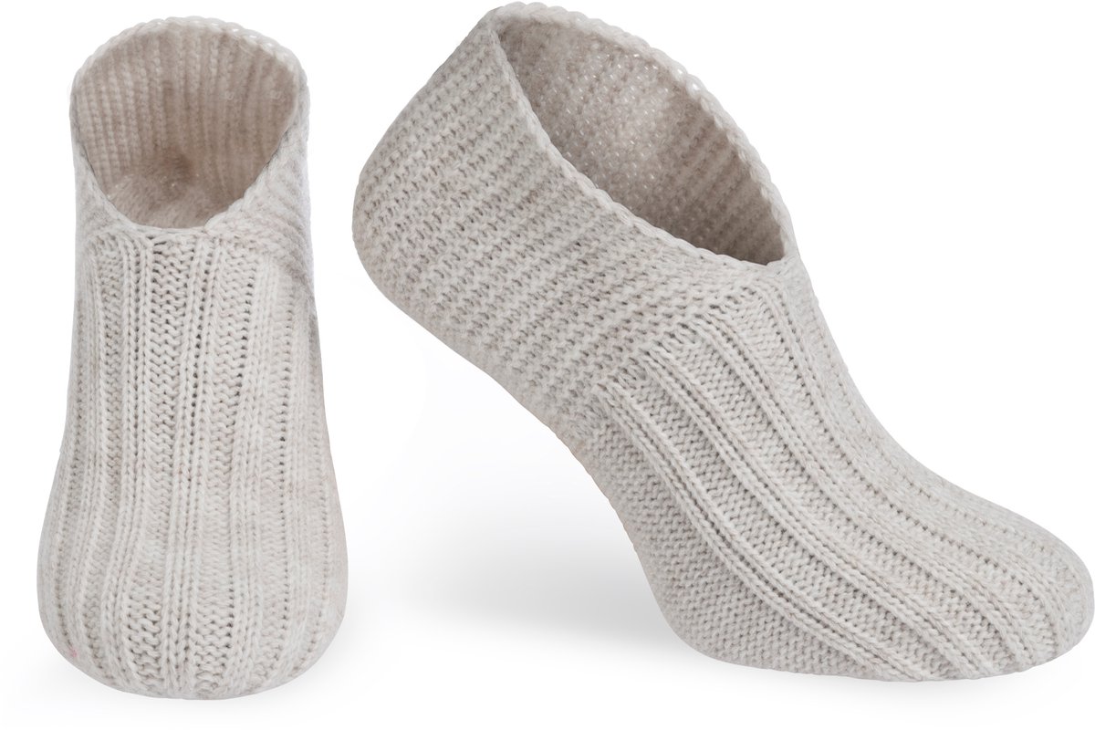 Knit Factory Miles Slofsokken - Sokken voor Dames en Heren - Gebreide sloffen - Huissokken - Beige - Maat 36-40