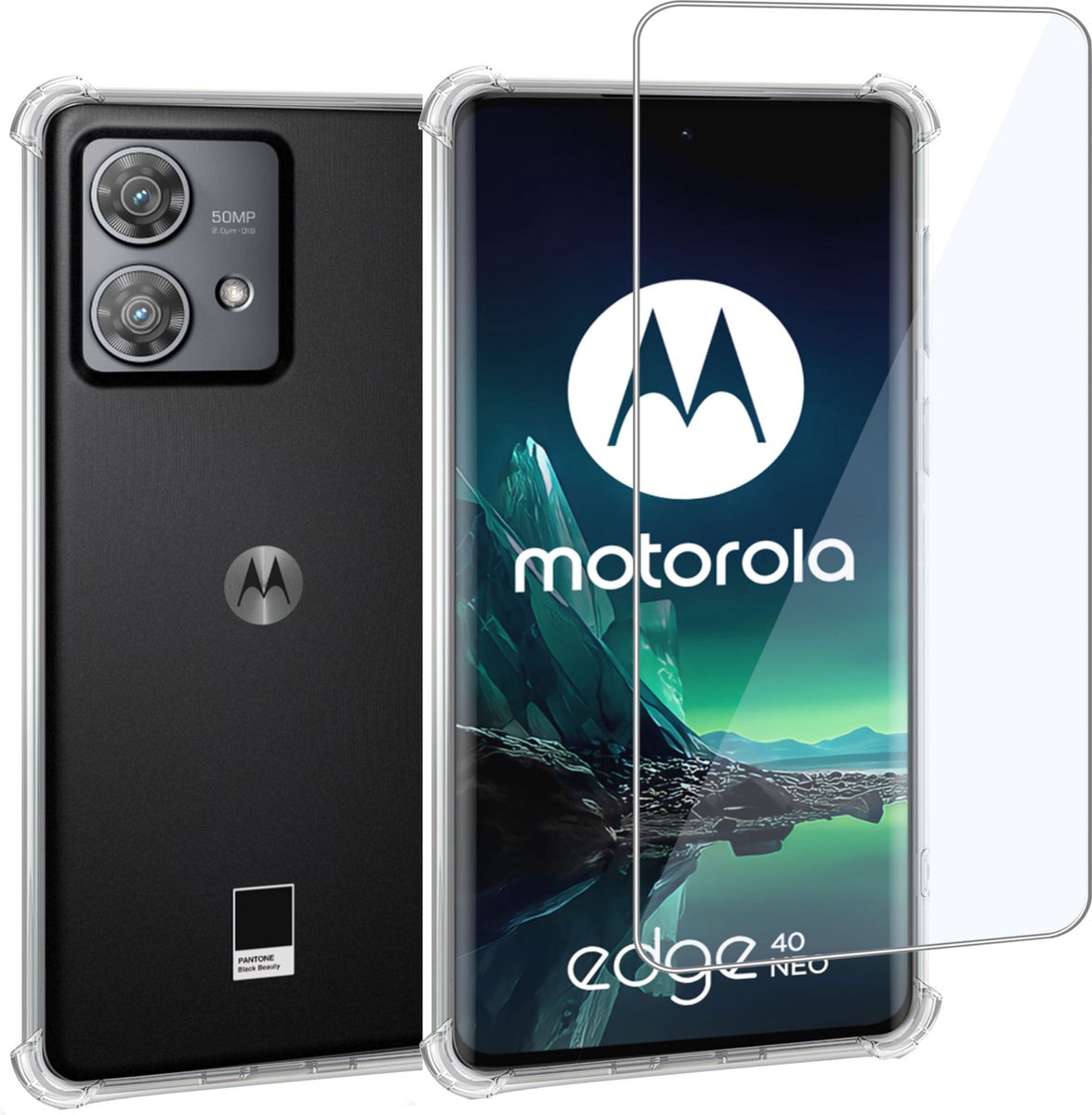 Motorola Edge 40 Neo Hoesje + Motorola Edge 40 Neo Screenprotector – Gehard Glas Cover + Shock Proof Case – Transparant