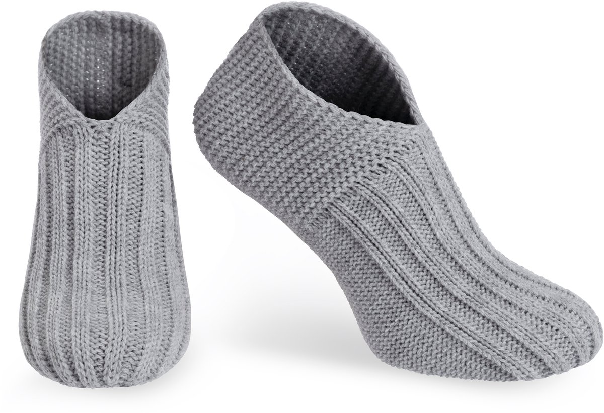 Knit Factory Miles Slofsokken - Sokken voor Dames en Heren - Gebreide sloffen - Huissokken - Licht Grijs - Maat 36-40