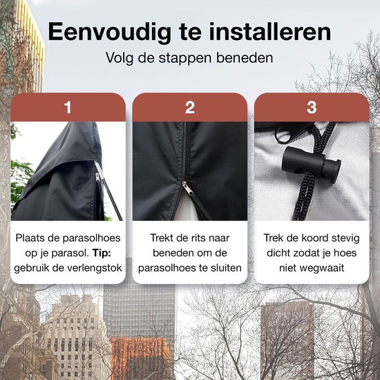 Housse de parasol Strents® pour parasol flottant - Jusqu'à 300 cm - Imperméable - Oxford 420D - Avec fermeture éclair, cordon de serrage et bâton - Zwart