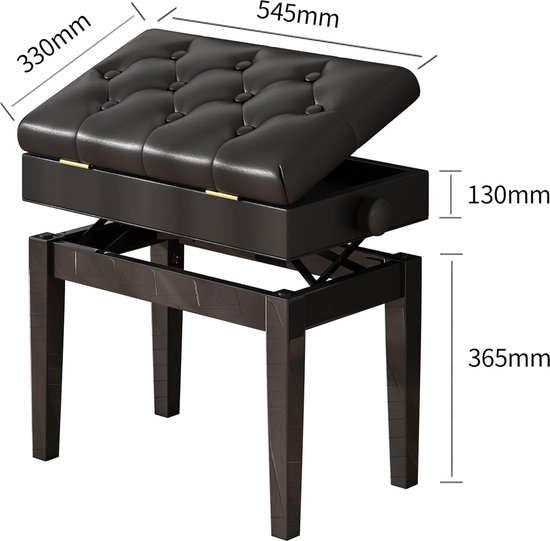 Tabouret de piano banc de piano réglable en hauteur noir mat 54,5 x 33 cm,  réglable en