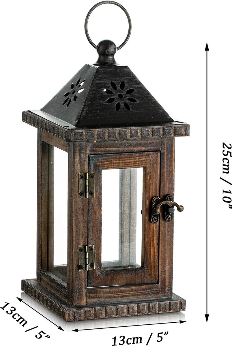 TRIROCKS Set of 2 Farm Wooden Lanterns 55cm&40cm High Metal Decorative