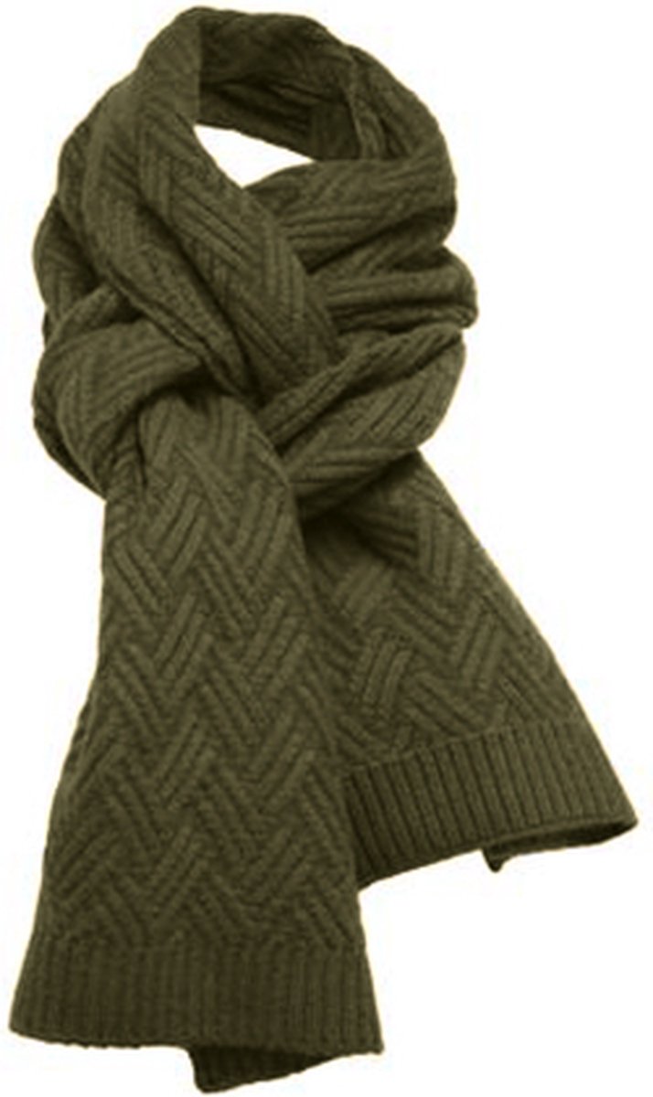 Hommard Cashmere Scarf, Sjaal, 100% Cashmere, Unisex, ZigZag design, Army Green, Leger groen, Luxe, Luxury, Zacht, Warm, Winter, Heren, Dames