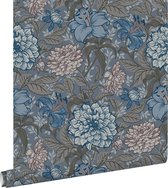 ESTAhome papier peint fleurs vintage bleu gris et gris chaud - 139480 - 0,53 x 10,05 m