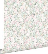 ESTAhome papier peint fleurs rose tendre et vert - 139532 - 53 cm x 10,05 m